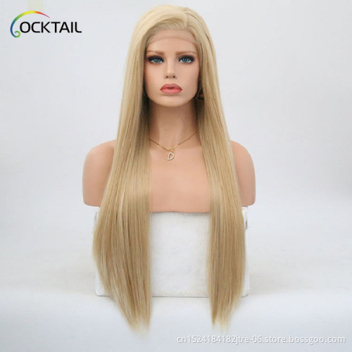 Long hair lace front blonde synthetic wig, factory directly sale blond wig for white women